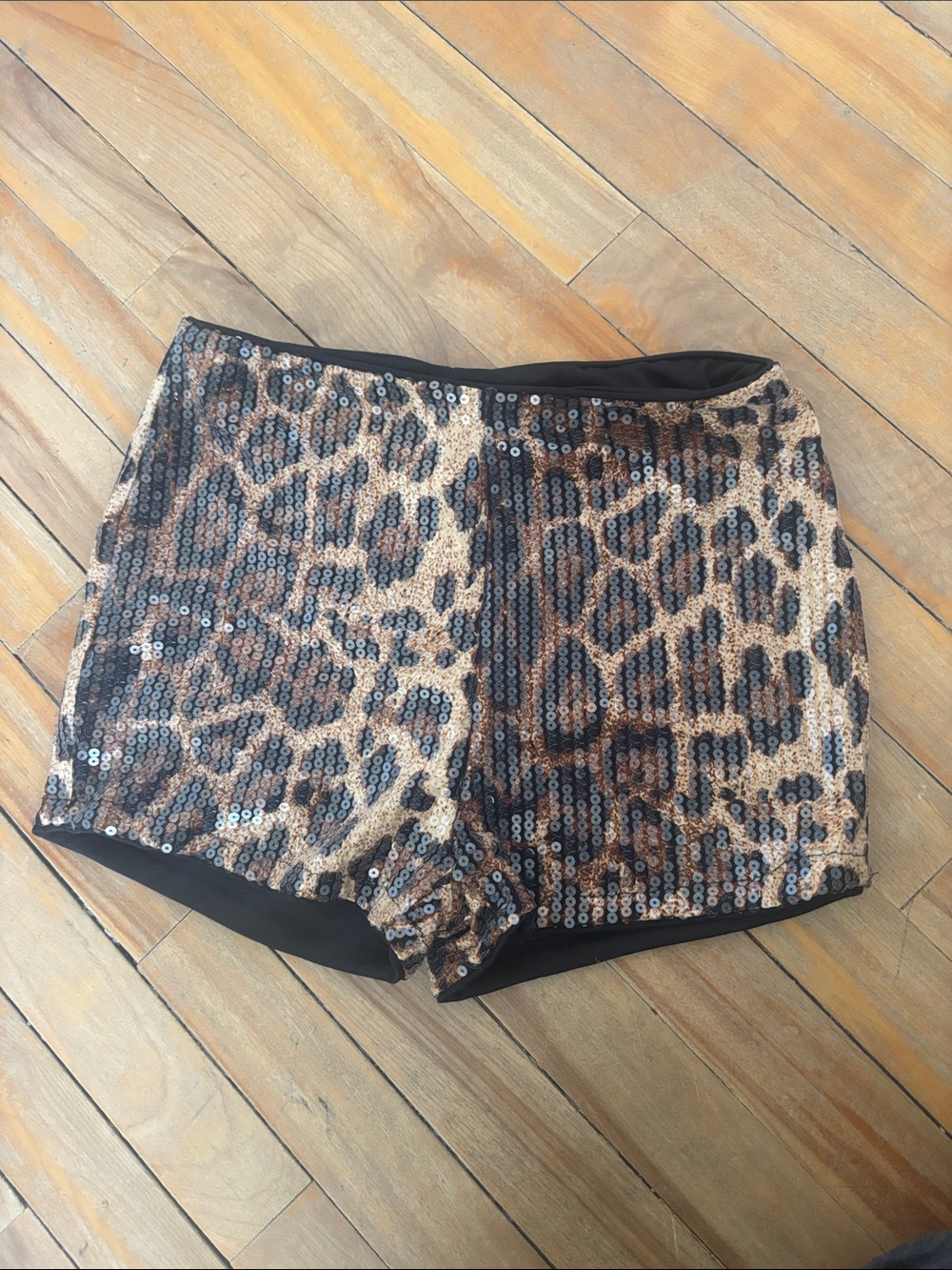 SHEIN Sequin Leopard High Waist Shorts - Black & Brown